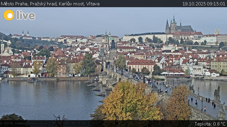 Město Praha - Pražský hrad, Karlův most, Vltava - 19.10.2025 v 09:15 Město Praha - Pražský hrad, Karlův most, Vltava - 19.10.2025 v 09:15