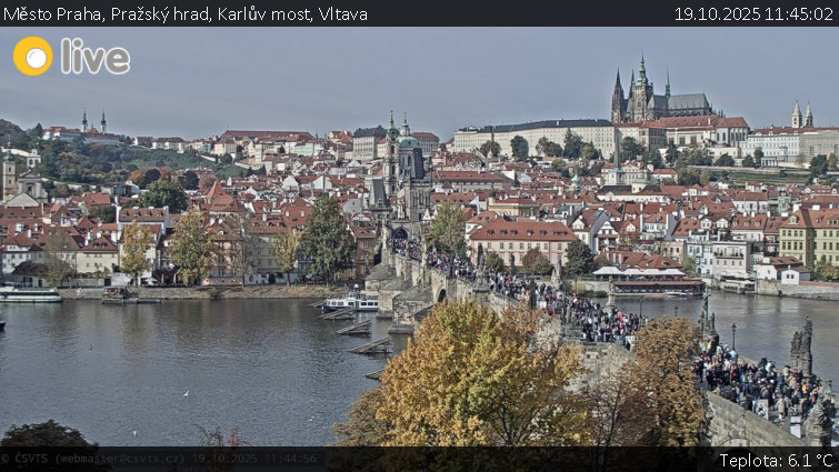 Město Praha - Pražský hrad, Karlův most, Vltava - 19.10.2025 v 11:45 Město Praha - Pražský hrad, Karlův most, Vltava - 19.10.2025 v 11:45