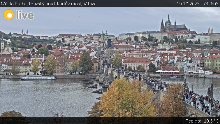 Město Praha - Pražský hrad, Karlův most, Vltava - 19.10.2025 v 17:00 Město Praha - Pražský hrad, Karlův most, Vltava - 19.10.2025 v 17:00