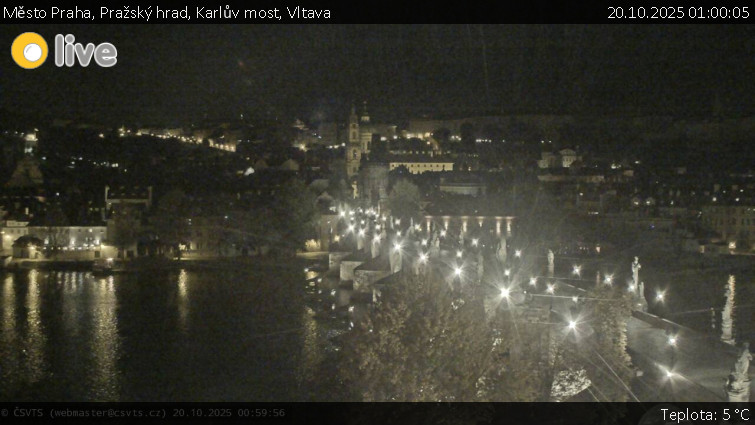Město Praha - Pražský hrad, Karlův most, Vltava - 20.10.2025 v 01:00 Město Praha - Pražský hrad, Karlův most, Vltava - 20.10.2025 v 01:00