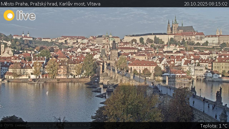 Město Praha - Pražský hrad, Karlův most, Vltava - 20.10.2025 v 08:15 Město Praha - Pražský hrad, Karlův most, Vltava - 20.10.2025 v 08:15