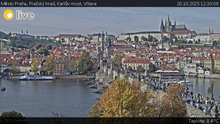 Město Praha - Pražský hrad, Karlův most, Vltava - 20.10.2025 v 12:30 Město Praha - Pražský hrad, Karlův most, Vltava - 20.10.2025 v 12:30
