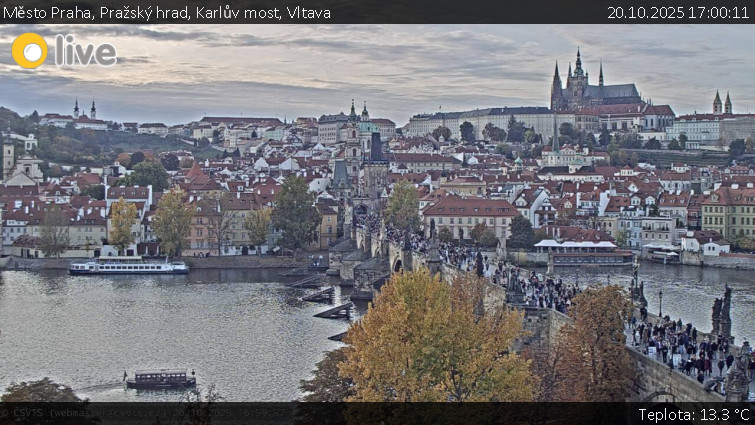 Město Praha - Pražský hrad, Karlův most, Vltava - 20.10.2025 v 17:00 Město Praha - Pražský hrad, Karlův most, Vltava - 20.10.2025 v 17:00