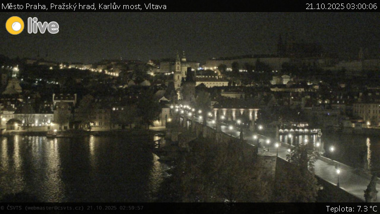 Město Praha - Pražský hrad, Karlův most, Vltava - 21.10.2025 v 03:00 Město Praha - Pražský hrad, Karlův most, Vltava - 21.10.2025 v 03:00