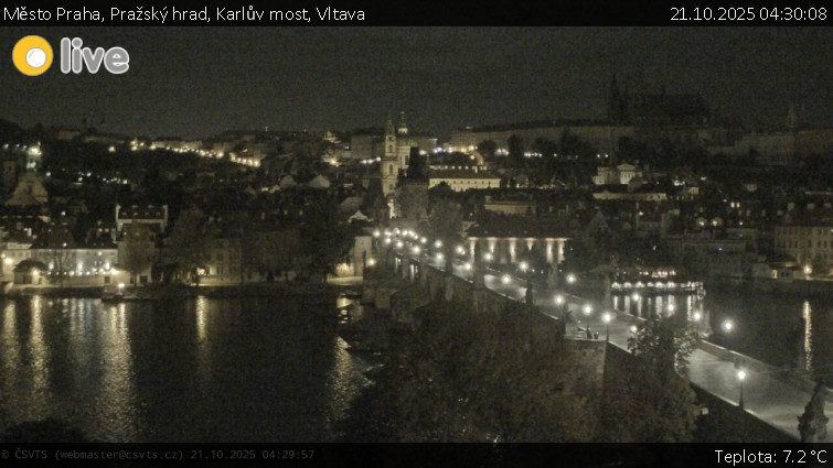 Město Praha - Pražský hrad, Karlův most, Vltava - 21.10.2025 v 04:30 Město Praha - Pražský hrad, Karlův most, Vltava - 21.10.2025 v 04:30