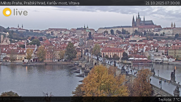 Město Praha - Pražský hrad, Karlův most, Vltava - 21.10.2025 v 07:30 Město Praha - Pražský hrad, Karlův most, Vltava - 21.10.2025 v 07:30