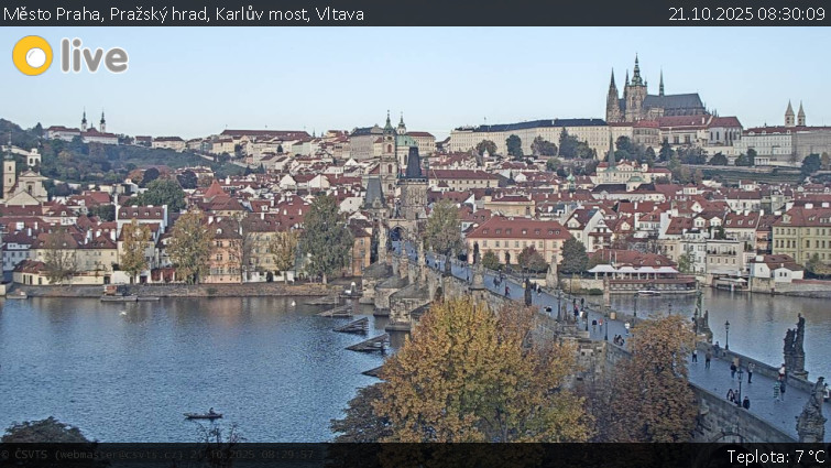 Město Praha - Pražský hrad, Karlův most, Vltava - 21.10.2025 v 08:30 Město Praha - Pražský hrad, Karlův most, Vltava - 21.10.2025 v 08:30