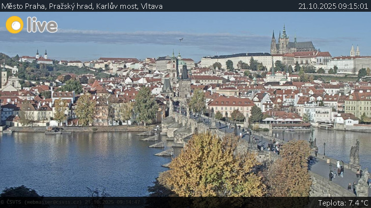 Město Praha - Pražský hrad, Karlův most, Vltava - 21.10.2025 v 09:15 Město Praha - Pražský hrad, Karlův most, Vltava - 21.10.2025 v 09:15