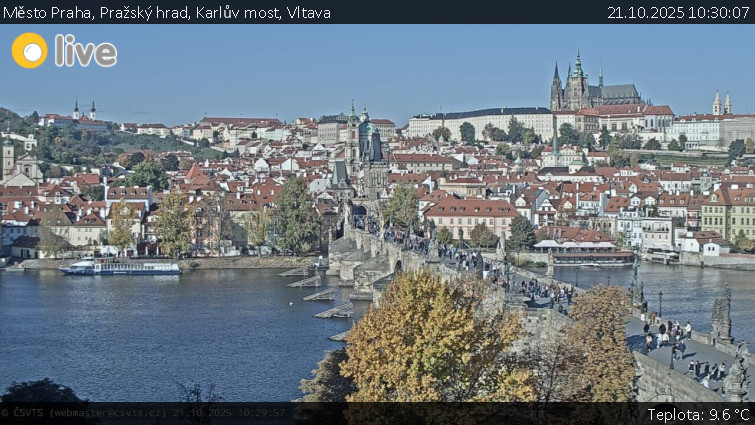 Město Praha - Pražský hrad, Karlův most, Vltava - 21.10.2025 v 10:30 Město Praha - Pražský hrad, Karlův most, Vltava - 21.10.2025 v 10:30