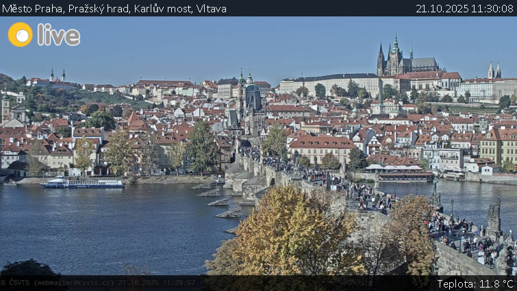 Město Praha - Pražský hrad, Karlův most, Vltava - 21.10.2025 v 11:30 Město Praha - Pražský hrad, Karlův most, Vltava - 21.10.2025 v 11:30