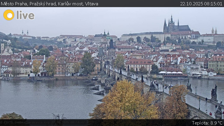 Město Praha - Pražský hrad, Karlův most, Vltava - 22.10.2025 v 08:15 Město Praha - Pražský hrad, Karlův most, Vltava - 22.10.2025 v 08:15