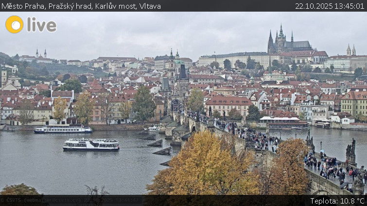 Město Praha - Pražský hrad, Karlův most, Vltava - 22.10.2025 v 13:45 Město Praha - Pražský hrad, Karlův most, Vltava - 22.10.2025 v 13:45