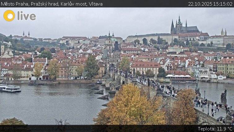 Město Praha - Pražský hrad, Karlův most, Vltava - 22.10.2025 v 15:15 Město Praha - Pražský hrad, Karlův most, Vltava - 22.10.2025 v 15:15