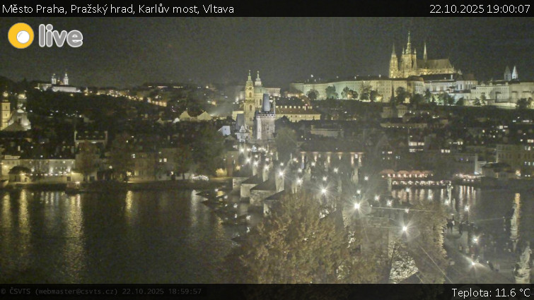 Město Praha - Pražský hrad, Karlův most, Vltava - 22.10.2025 v 19:00 Město Praha - Pražský hrad, Karlův most, Vltava - 22.10.2025 v 19:00