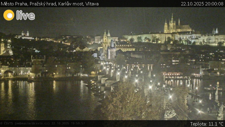 Město Praha - Pražský hrad, Karlův most, Vltava - 22.10.2025 v 20:00 Město Praha - Pražský hrad, Karlův most, Vltava - 22.10.2025 v 20:00