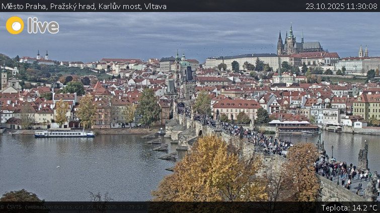 Město Praha - Pražský hrad, Karlův most, Vltava - 23.10.2025 v 11:30 Město Praha - Pražský hrad, Karlův most, Vltava - 23.10.2025 v 11:30