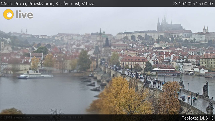 Město Praha - Pražský hrad, Karlův most, Vltava - 23.10.2025 v 16:00 Město Praha - Pražský hrad, Karlův most, Vltava - 23.10.2025 v 16:00