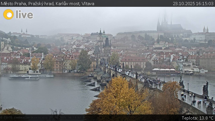 Město Praha - Pražský hrad, Karlův most, Vltava - 23.10.2025 v 16:15 Město Praha - Pražský hrad, Karlův most, Vltava - 23.10.2025 v 16:15