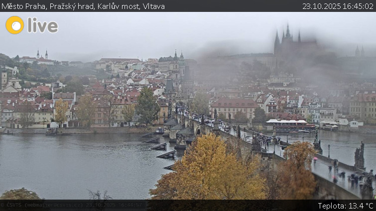 Město Praha - Pražský hrad, Karlův most, Vltava - 23.10.2025 v 16:45 Město Praha - Pražský hrad, Karlův most, Vltava - 23.10.2025 v 16:45