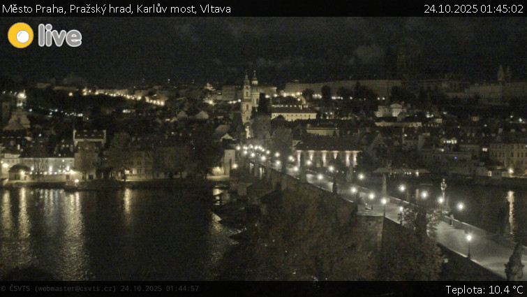 Město Praha - Pražský hrad, Karlův most, Vltava - 24.10.2025 v 01:45 Město Praha - Pražský hrad, Karlův most, Vltava - 24.10.2025 v 01:45