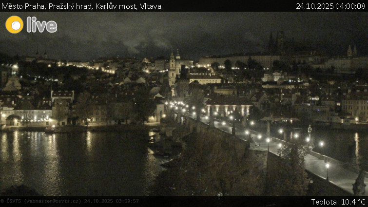 Město Praha - Pražský hrad, Karlův most, Vltava - 24.10.2025 v 04:00 Město Praha - Pražský hrad, Karlův most, Vltava - 24.10.2025 v 04:00