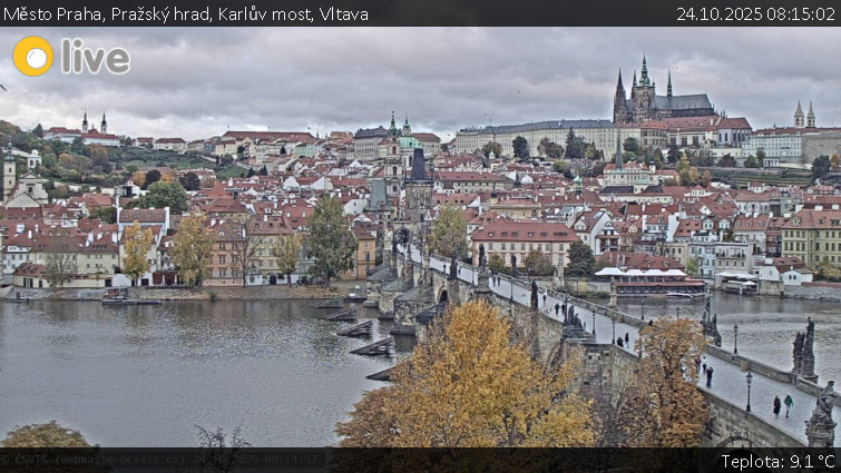 Město Praha - Pražský hrad, Karlův most, Vltava - 24.10.2025 v 08:15 Město Praha - Pražský hrad, Karlův most, Vltava - 24.10.2025 v 08:15