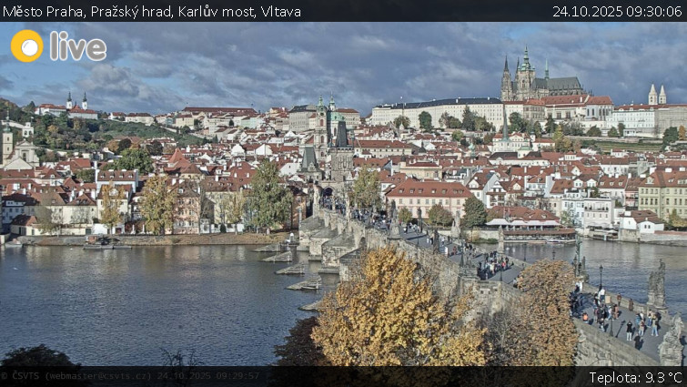 Město Praha - Pražský hrad, Karlův most, Vltava - 24.10.2025 v 09:30 Město Praha - Pražský hrad, Karlův most, Vltava - 24.10.2025 v 09:30
