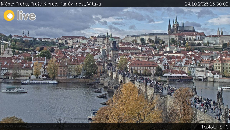 Město Praha - Pražský hrad, Karlův most, Vltava - 24.10.2025 v 15:30 Město Praha - Pražský hrad, Karlův most, Vltava - 24.10.2025 v 15:30