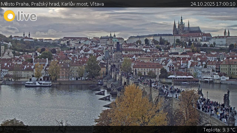 Město Praha - Pražský hrad, Karlův most, Vltava - 24.10.2025 v 17:00 Město Praha - Pražský hrad, Karlův most, Vltava - 24.10.2025 v 17:00
