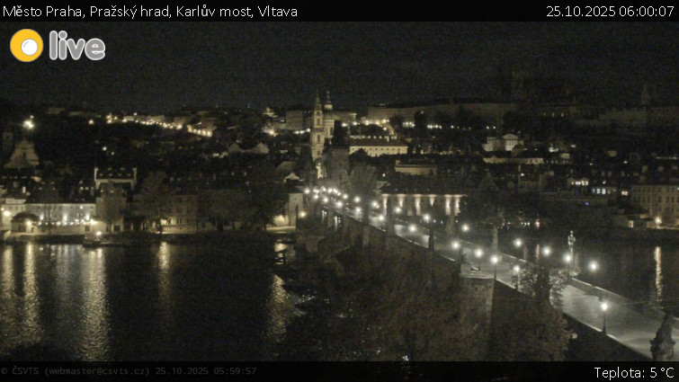 Město Praha - Pražský hrad, Karlův most, Vltava - 25.10.2025 v 06:00 Město Praha - Pražský hrad, Karlův most, Vltava - 25.10.2025 v 06:00