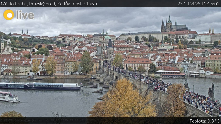 Město Praha - Pražský hrad, Karlův most, Vltava - 25.10.2025 v 12:15 Město Praha - Pražský hrad, Karlův most, Vltava - 25.10.2025 v 12:15
