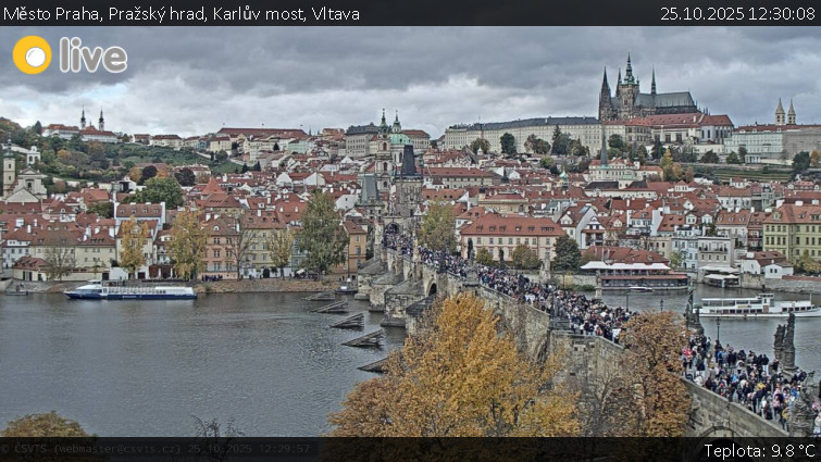 Město Praha - Pražský hrad, Karlův most, Vltava - 25.10.2025 v 12:30 Město Praha - Pražský hrad, Karlův most, Vltava - 25.10.2025 v 12:30