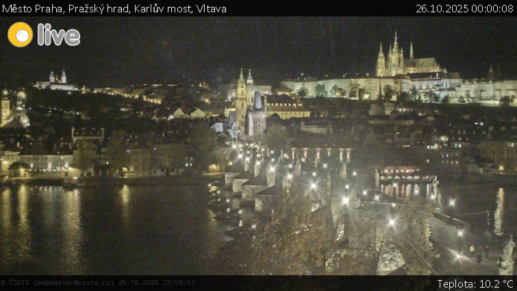 Město Praha - Pražský hrad, Karlův most, Vltava - 26.10.2025 v 00:00 Město Praha - Pražský hrad, Karlův most, Vltava - 26.10.2025 v 00:00