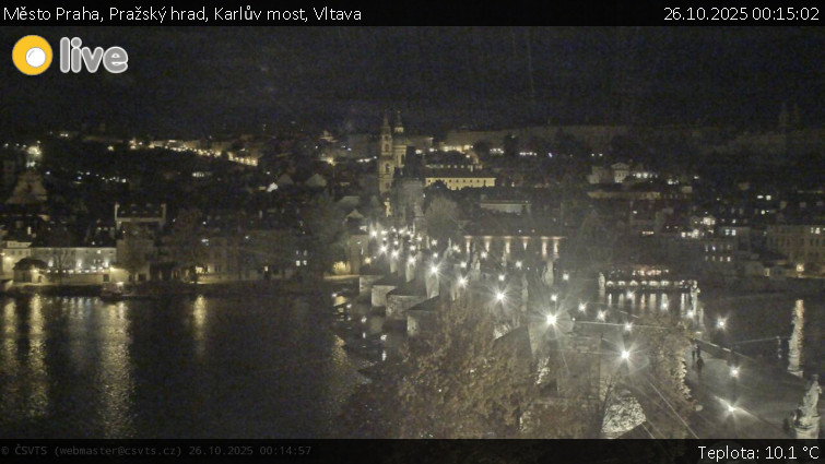 Město Praha - Pražský hrad, Karlův most, Vltava - 26.10.2025 v 00:15 Město Praha - Pražský hrad, Karlův most, Vltava - 26.10.2025 v 00:15