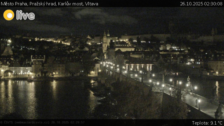 Město Praha - Pražský hrad, Karlův most, Vltava - 26.10.2025 v 02:30 Město Praha - Pražský hrad, Karlův most, Vltava - 26.10.2025 v 02:30