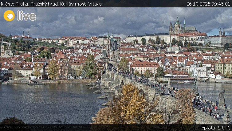 Město Praha - Pražský hrad, Karlův most, Vltava - 26.10.2025 v 09:45 Město Praha - Pražský hrad, Karlův most, Vltava - 26.10.2025 v 09:45