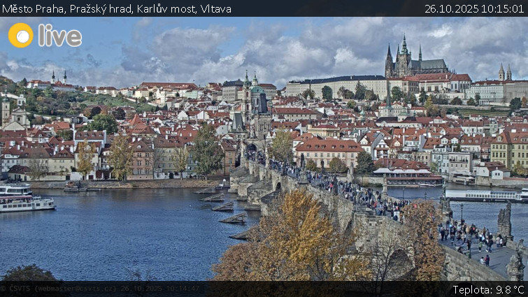 Město Praha - Pražský hrad, Karlův most, Vltava - 26.10.2025 v 10:15 Město Praha - Pražský hrad, Karlův most, Vltava - 26.10.2025 v 10:15