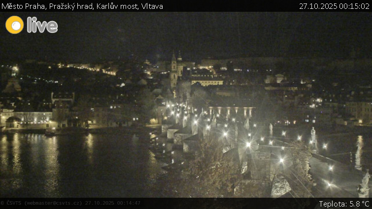 Město Praha - Pražský hrad, Karlův most, Vltava - 27.10.2025 v 00:15 Město Praha - Pražský hrad, Karlův most, Vltava - 27.10.2025 v 00:15