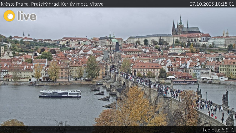 Město Praha - Pražský hrad, Karlův most, Vltava - 27.10.2025 v 10:15 Město Praha - Pražský hrad, Karlův most, Vltava - 27.10.2025 v 10:15