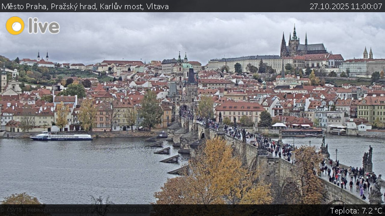 Město Praha - Pražský hrad, Karlův most, Vltava - 27.10.2025 v 11:00 Město Praha - Pražský hrad, Karlův most, Vltava - 27.10.2025 v 11:00