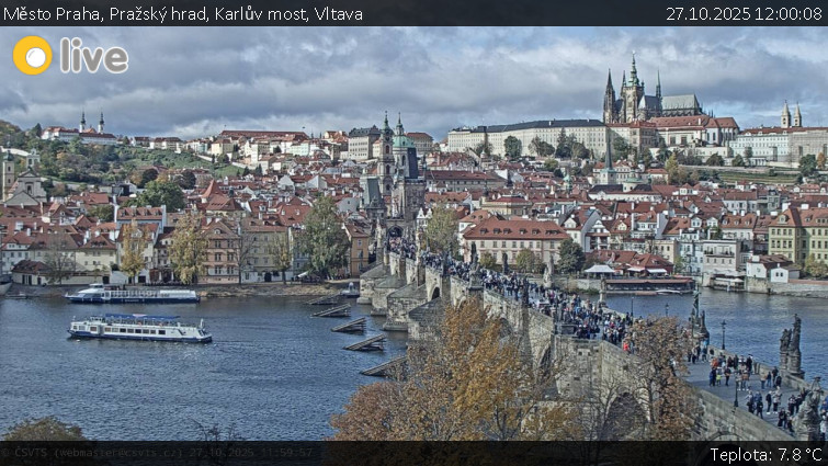 Město Praha - Pražský hrad, Karlův most, Vltava - 27.10.2025 v 12:00 Město Praha - Pražský hrad, Karlův most, Vltava - 27.10.2025 v 12:00
