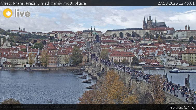 Město Praha - Pražský hrad, Karlův most, Vltava - 27.10.2025 v 12:45 Město Praha - Pražský hrad, Karlův most, Vltava - 27.10.2025 v 12:45