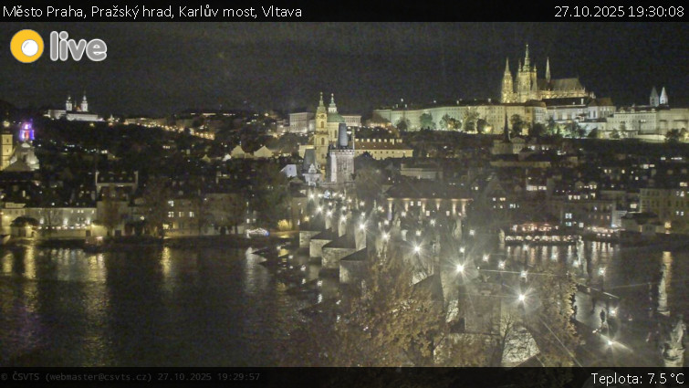 Město Praha - Pražský hrad, Karlův most, Vltava - 27.10.2025 v 19:30 Město Praha - Pražský hrad, Karlův most, Vltava - 27.10.2025 v 19:30