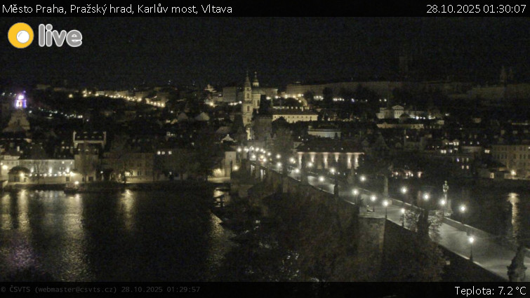 Město Praha - Pražský hrad, Karlův most, Vltava - 28.10.2025 v 01:30 Město Praha - Pražský hrad, Karlův most, Vltava - 28.10.2025 v 01:30