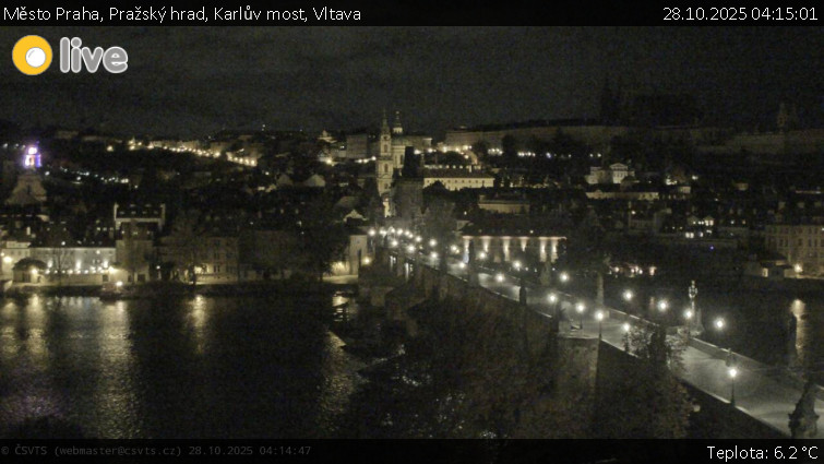 Město Praha - Pražský hrad, Karlův most, Vltava - 28.10.2025 v 04:15 Město Praha - Pražský hrad, Karlův most, Vltava - 28.10.2025 v 04:15
