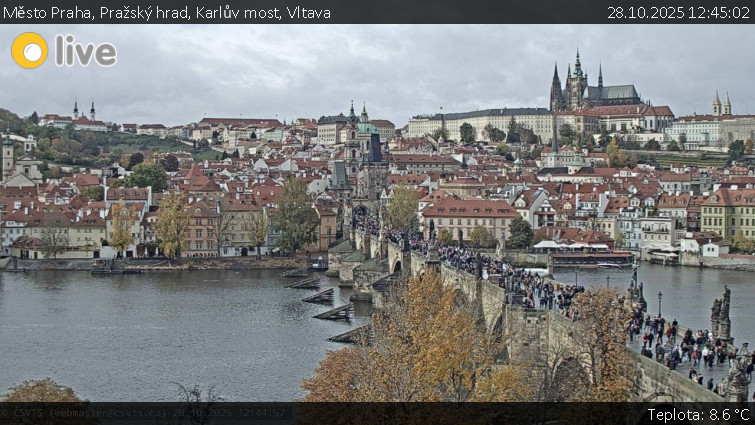 Město Praha - Pražský hrad, Karlův most, Vltava - 28.10.2025 v 12:45 Město Praha - Pražský hrad, Karlův most, Vltava - 28.10.2025 v 12:45
