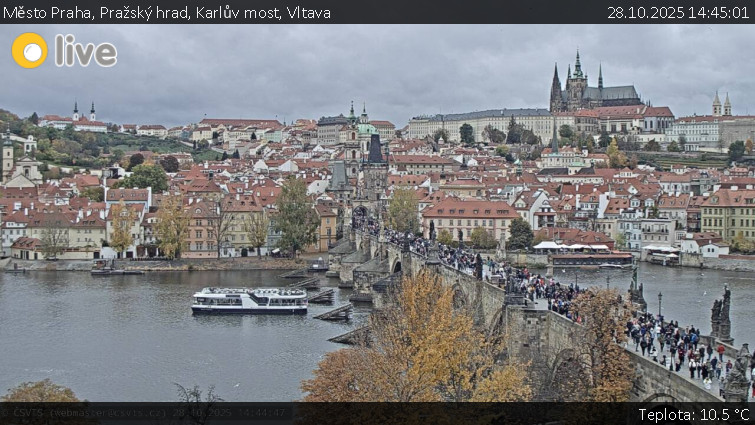 Město Praha - Pražský hrad, Karlův most, Vltava - 28.10.2025 v 14:45 Město Praha - Pražský hrad, Karlův most, Vltava - 28.10.2025 v 14:45