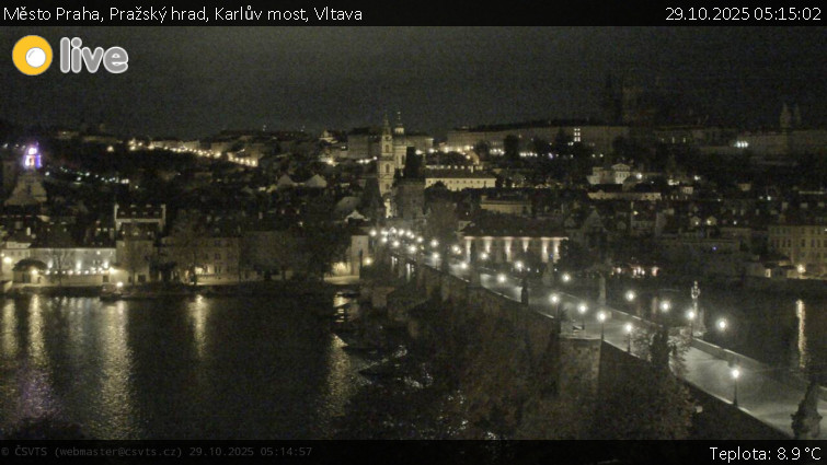 Město Praha - Pražský hrad, Karlův most, Vltava - 29.10.2025 v 05:15 Město Praha - Pražský hrad, Karlův most, Vltava - 29.10.2025 v 05:15
