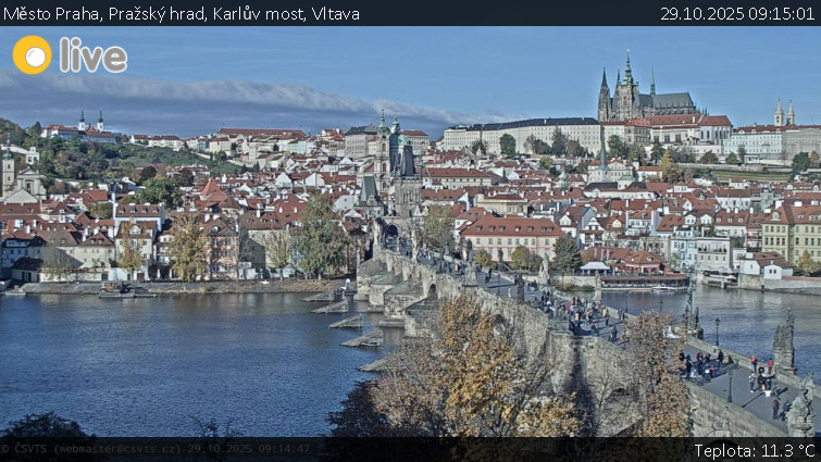 Město Praha - Pražský hrad, Karlův most, Vltava - 29.10.2025 v 09:15 Město Praha - Pražský hrad, Karlův most, Vltava - 29.10.2025 v 09:15