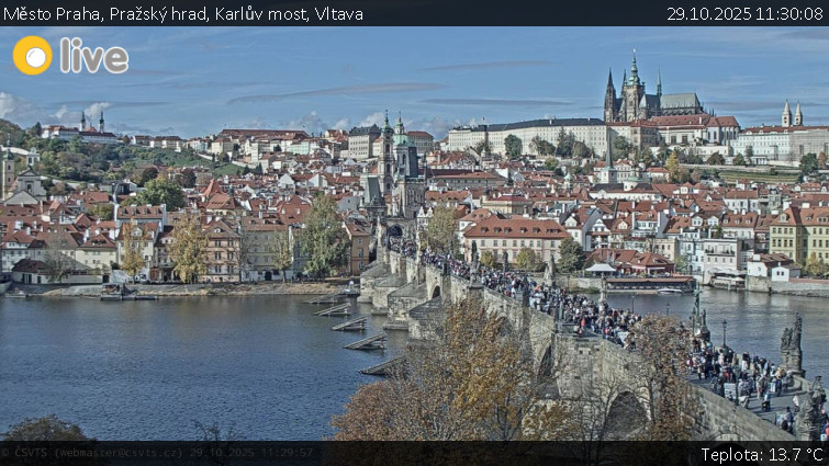 Město Praha - Pražský hrad, Karlův most, Vltava - 29.10.2025 v 11:30 Město Praha - Pražský hrad, Karlův most, Vltava - 29.10.2025 v 11:30
